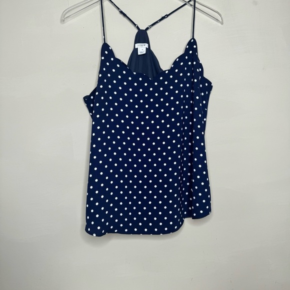 J CREW Women Soft Comfy Poly Halter Tank Top Navy White Polka Dot - Picture 2 of 8